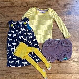 Mini Boden Striped Yellow and Navy Dog Print Set